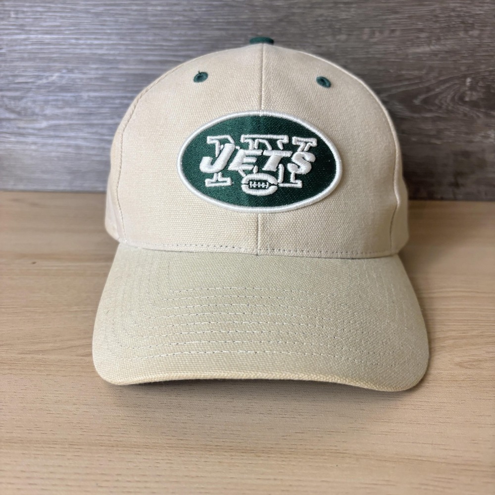 New York Jets Hat Cap Strap Back Cream Green NFL Football Mens Twins 90s Style